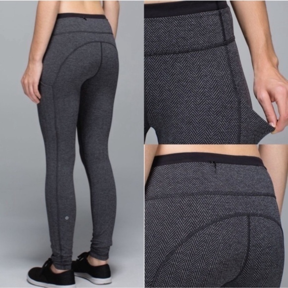 Lululemon Speed Tight II Giant Herringbone Black Heathered Grey leggings 4